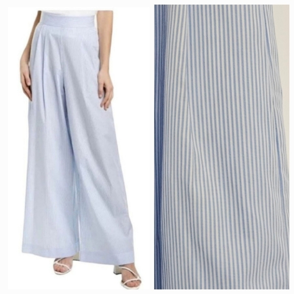 Petersyn X Revolve Wide Leg Tatum Blue/White Pinstripe Pants Size XS - Picture 1 of 16
